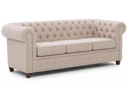 Beiges 3-Sitzer-Sofa Gestepptes Polstersofa Chesterfield  Wohnzimmer
