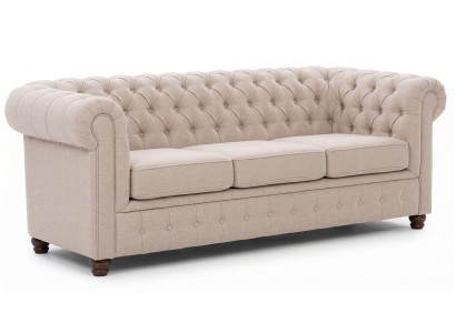 Beiges 3-Sitzer-Sofa Gestepptes Polstersofa Chesterfield  Wohnzimmer