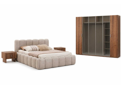 Schlafzimmer Set Bett mit Nachttische Moderner Kleiderschrank Komplettes