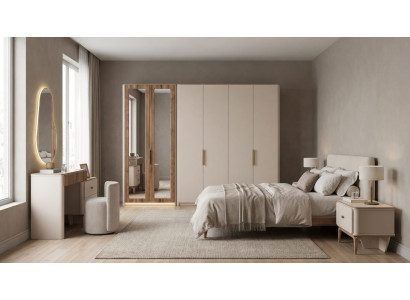 Modern Skandi Schlafzimmer Set Holz Beige Schrank Spiegel Design Edel