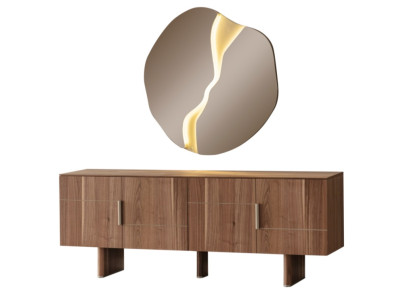 Braun Sideboard mit Spiegel Schrank Anrichte Stauraummöbel Kommodenschrank
