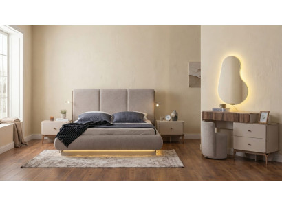 Stilvoll Luxus Schlafzimmer Set LED Bett Nachttisch Edel Frisiertisch