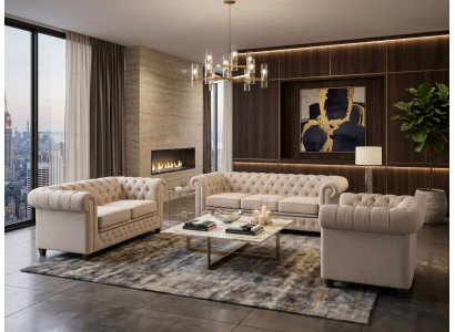 Beiges Wohnzimmer-Set 3+2+1-Sitzer-Sofas Gestepptes Sofa Sessel Chesterfield