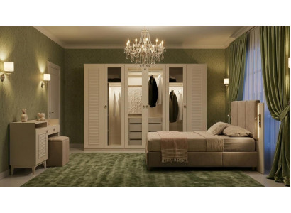 Beige Schlafzimmer Garnitur Bett Designer Schrank Luxus Kommode