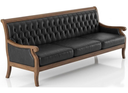 Schwarzer Chesterfield Leder 3-Sitzer Retrosofa Designer Couch