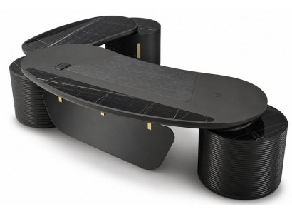 Designer Halbrunder Schreibtisch Schwarzer Cheftisch Ecktisch
