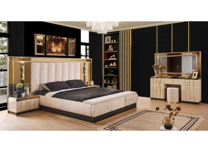 Schlafzimmer Set Bett 2x Nachttische Beige Moderner Stil Praktisch