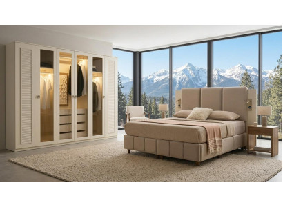 Designer Schlafzimmer Einrichtung Exklusives Doppelbett Holzschrank
