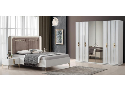 Weiße Schlafzimmer Garnitur Textilbett 2x Holz Nachttische Schrank