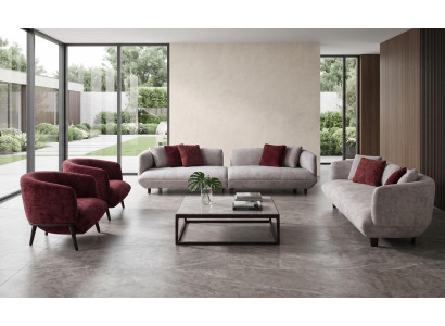 Grau-Rote Polstergarnitur Wohnzimmer Couchen Designer Sessel 3-er
