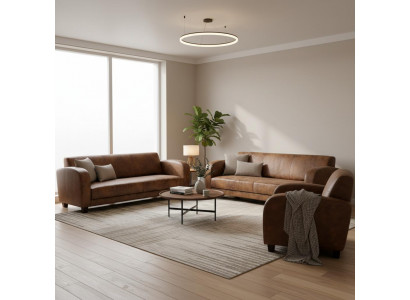 Braunes Wohnzimmer-Set 3+3+1-Sitzer-Sofas Ledersofas Ledersessel Polstermöbel
