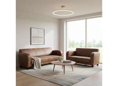 Modernes braunes Wohnzimmer-Set 3+2-Sitzer-Sofas Ledersofas hochwertig