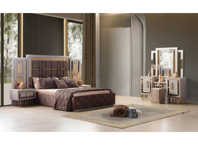 Bett Schminktisch mit Spiegel 2x Nachttische Grau Moderner Stil Schick