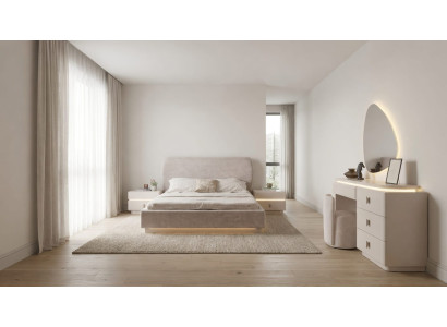 Design Elegant Schlafzimmer Set Bett Nachttisch Beige Schminktisch