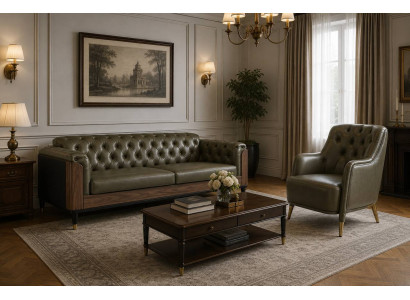 Grüne Chesterfield Couchgarnitur Stilvoller 3-Sitzer Edler Sessel