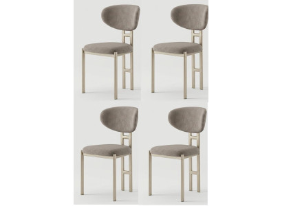 Stühle-Set 4x Stuhl Modern Stoff Komfortabel Beige Weich Bequem