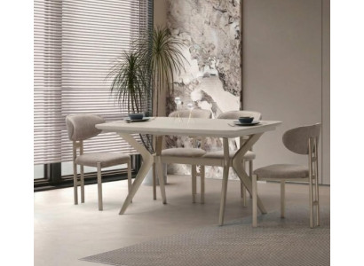 Esszimmer-Set Esstisch 4x Stuhle Modern Beige Ausziehbar Bequem