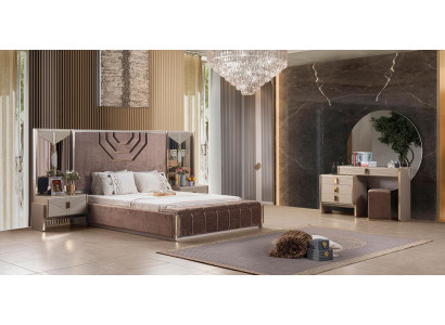 Schlafzimmer Set Bett 2x Nachttische Beige Moderner Still Praktisch