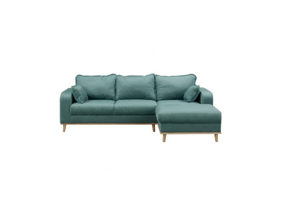 Grünes L-förmiges Ecksofa großes Stoffsofa mit Holzbeinen modernes Wohnzimmer