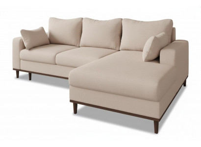 Beiges L-förmiges Ecksofa mit Schlaffunktion Stoffsofa Wohnzimmer