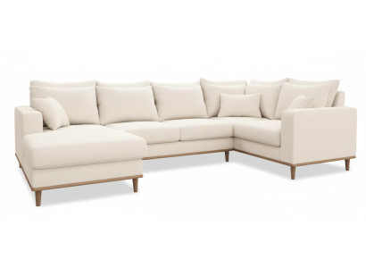 Hellbeiges U-förmiges Ecksofa großes Stoffsofa luxuriöses Wohnzimmer