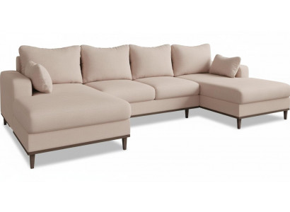 Beiges U-förmiges Ecksofa großes Stoffsofa luxuriöses Wohnzimmer