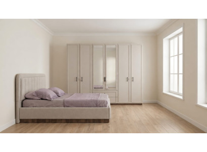 Premium Schlafzimmer Set Beige Modern Bett 6-türiger Schrank Stilvoll