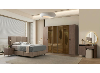 Komplette Schlafzimmer Garnitur Designer Bett Nachttische Hocker
