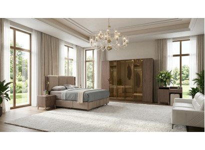 Schlafzimmer-Set Bett Kopfteil Schrank Kommode 2x Nachttisch Modern