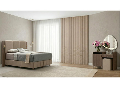 Schlafzimmer-Set Bett Kopfteil Kommode Modern Braun Bequem Stilvoll
