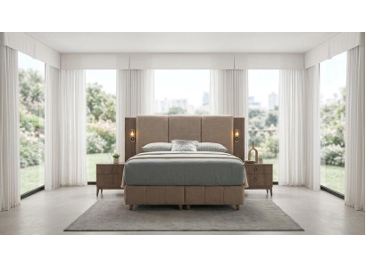 Schlafzimmer-Set Bett Kopfteil 2x Nachttische Modern Braun Bequem