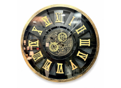 Wanduhr Uhrwerk Zahnräder Gold Römische Ziffern Loft Premium Modern Uhr