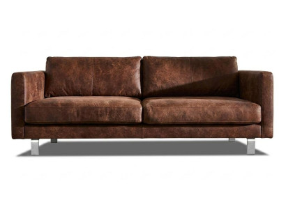 Braunes 3-Sitzer-Sofa  Luxuriöses Ledersofa  Metallfüße Polstermöbel
