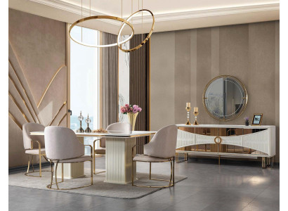 Esstisch Stühle Beistelltisch Spiegel modern weiß neu Wohnzimmer
