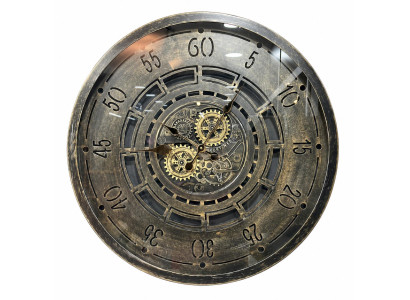 Wanduhr Weltkarte Steampunk Metall Glas Zahnrad Vintage Deko Loft Uhr Rund