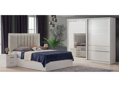 Elegantes Schlafzimmer Set Textilbett Nachtkonsolen Schrank 4tlg