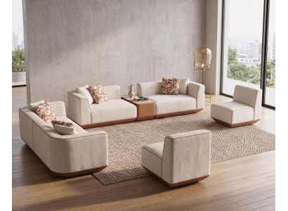 Luxuriöse Beige Textilsofas Edle Couchgarnitur Loungesessel Set