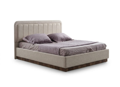 Design Polsterbett Beige Modern Doppelbett Kopfteil Schick Luxus Holz