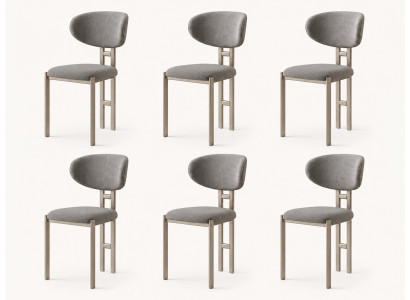 Stühle-Set 6x Stuhl Modern Stoff Komfortabel Beige Weich Bequem