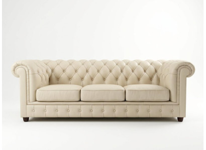 Beiges 3-Sitzer-Sofa klassisches Ledersofa Chesterfield Wohnzimmersofas