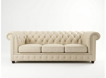Beiges 3-Sitzer-Sofa klassisches Ledersofa Chesterfield Wohnzimmersofas