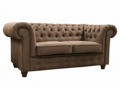 Braunes 2-Sitzer-Sofa  Klassisches Stoffsofa  Chesterfield Wohnzimmer