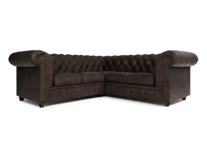 Braunes Ecksofa in L-Form Gestepptes Stoffsofa Chesterfield Klassiker