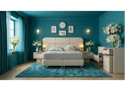 Schlafzimmer-Set Bett Kopfteil Kommode 2x Nachttische Modern Holz