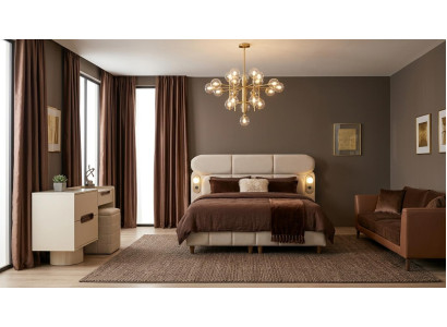 Schlafzimmer-Set Bett Kopfteil Kommode Modern Beige Bequem Stilvoll