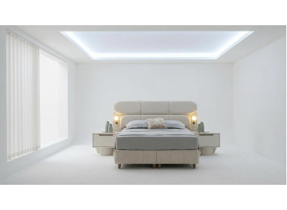 Schlafzimmer-Set Bett Kopfteil 2x Nachttische Modern Beige Geräumig