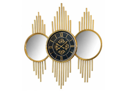 Große Wanduhr Gold Dekor Spiegel modernes Design Zahnräder Mechanismus