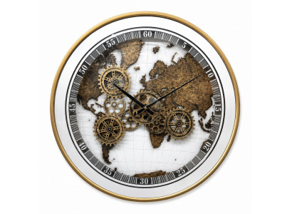 Wanduhr Welt Zahnräder Gold Dekor Mechanischer Stil Modern Design Uhr