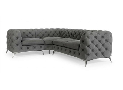 Graues klassisches L-förmiges Ecksofa Gestepptes Sofa Chesterfield