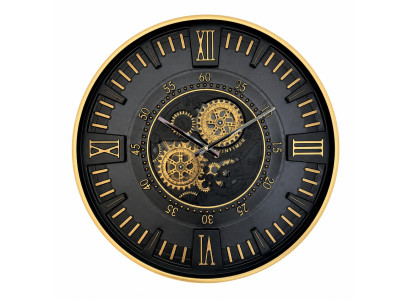 Wanduhr Schwarz Gold Zahnräder Mechanisch Industrial Vintage Dekor
